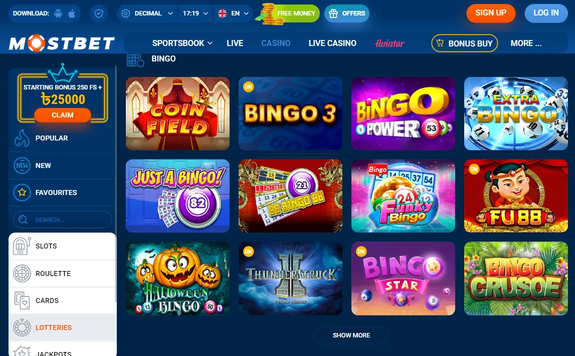 Mostbet casino bingo
