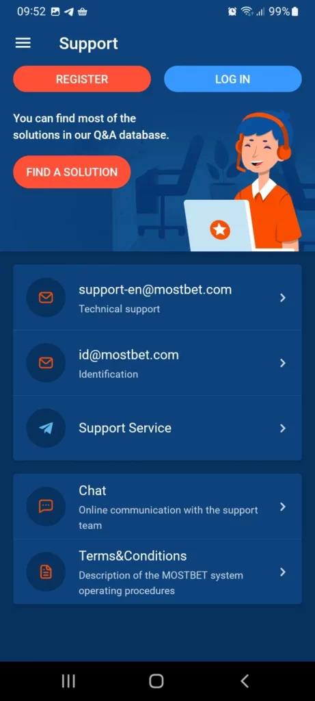 mostbet app support