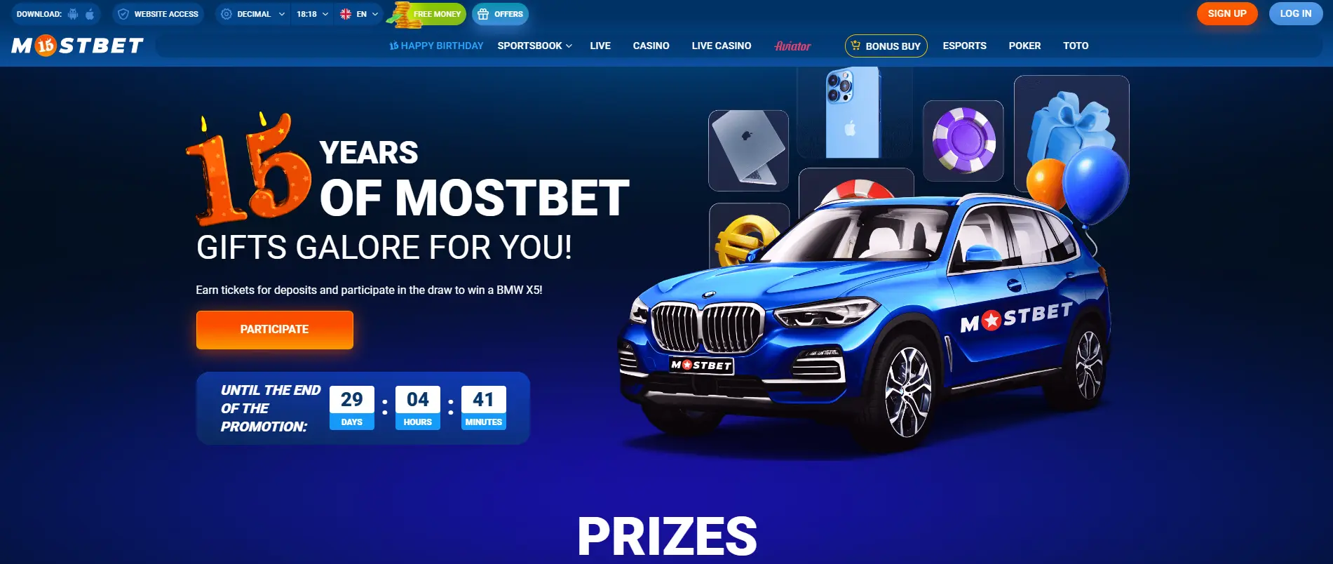 Mostbet's 15th anniversary and get incredible prizes!